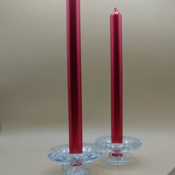 Candlestick Clear Glass Short 1.5" Candle stick Holders Vintage Pair no Candles - Picture 1 of 5